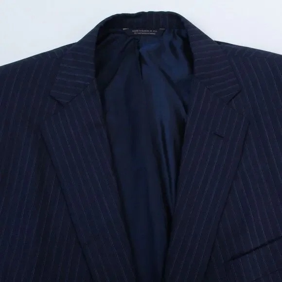 Brooks Brothers Golden Fleece Suit Italy Saxxon Navy Wool Stripe Madison 50R/42W